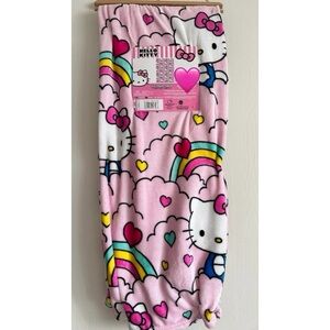 Hello Kitty Pink Fleece Blanket Throw with Rainbow Hearts Design 50” x 70”